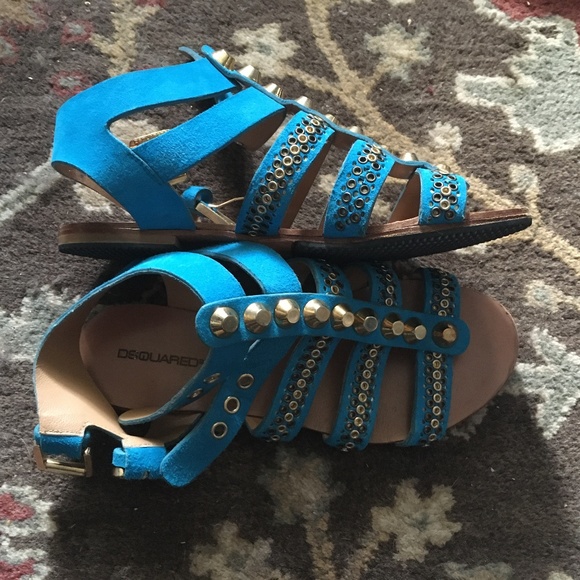 D2 DSQUARED2 Turquoise Suede Studded Gladiator Sandals size 36 - Picture 2 of 8